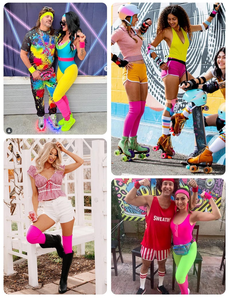 v28 Womenâ€™s Neon Knit Leg Warmer for 80s Party Dance Sports Yoga (61-Rose) - Image 4